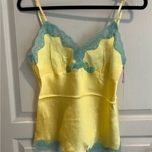 Yellow Lace Trim Tank Top
